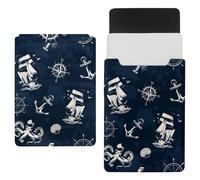 Eslifey 13 Inch Slim Laptop Sleeve Case Leather Bag with Magnetic Closure, Nautical Sailing Ship Navigational Compass Wheel Octopus Lobster Swordfish Microfiber Leather Case