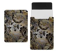 Eslifey 13 Inch Slim Laptop Sleeve Case Leather Bag with Magnetic Closure, Paisleys Floral Gold and Black Paisley Microfiber Leather Case