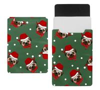 Eslifey 13 Inch Slim Laptop Sleeve Case Leather Bag with Magnetic Closure, Pug Santa Claus Dog with Red Scarf Microfiber Leather Case