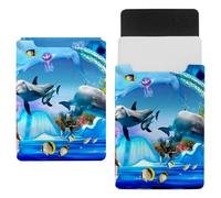 Eslifey 13 Inch Slim Laptop Sleeve Case Leather Bag with Magnetic Closure, Underwater World Jellyfish and Dolphin Microfiber Leather Case