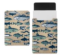 Eslifey 13 Inch Slim Laptop Sleeve Case Leather Bag with Magnetic Closure, Underwater World Vintage Fish Microfiber Leather Case