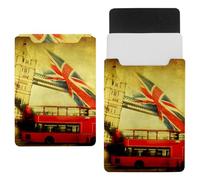 Eslifey 13 Inch Slim Laptop Sleeve Case Leather Bag with Magnetic Closure, Vintage Textured Collage of Iconic Symbols of London UK Microfiber Leather Case