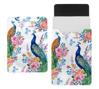 Eslifey 13 Inch Slim Laptop Sleeve Case Leather Bag with Magnetic Closure, Watercolor Peacock Birds Microfiber Leather Case