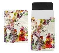 Eslifey 13 Inch Slim Laptop Sleeve Case Leather Bag with Magnetic Closure, Watercolor World Map Microfiber Leather Case