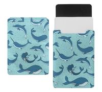 Eslifey 13 Inch Slim Laptop Sleeve Case Leather Bag with Magnetic Closure, Whales Mermaids Narwhals and Dolphins Microfiber Leather Case