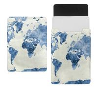 Eslifey 13 Inch Slim Laptop Sleeve Case Leather Bag with Magnetic Closure, World Map in Watercolor Blue Microfiber Leather Case