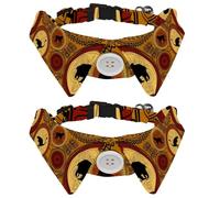 Eslifey 2 Pack Dog Collar with Bowtie and Bell, Abstract African Ethnic Animals Elephant Giraffe Pattern Adjustable Lapel Design Cat Bow Tie Collar for Small Pets