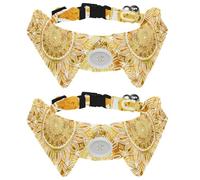 Eslifey 2 Pack Dog Collar with Bowtie and Bell, Abstract Gold Mandala Watercolor Art Painting Adjustable Lapel Design Cat Bow Tie Collar for Small Pets