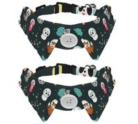 Eslifey 2 Pack Dog Collar with Bowtie and Bell, Animals Raccoon Fox Bear Space Pattern Adjustable Lapel Design Cat Bow Tie Collar for Small Pets