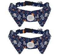Eslifey 2 Pack Dog Collar with Bowtie and Bell, Autumn Forest Leaves Flowers Animals Raccoons Owls Pattern Adjustable Lapel Design Cat Bow Tie Collar for Small Pets