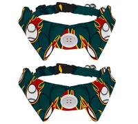 Eslifey 2 Pack Dog Collar with Bowtie and Bell, Baseball Sport Ball Fire Pattern Adjustable Lapel Design Cat Bow Tie Collar for Small Pets