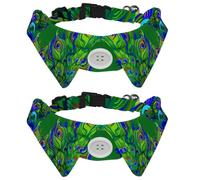 Eslifey 2 Pack Dog Collar with Bowtie and Bell, Beautiful Peacock Birds Fully Fanned Tail Green Pattern Adjustable Lapel Design Cat Bow Tie Collar for Small Pets