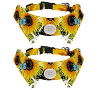 Eslifey 2 Pack Dog Collar with Bowtie and Bell, Beautiful Sunflowers Blue Butterflies Watercolor Pattern Adjustable Lapel Design Cat Bow Tie Collar for Small Pets