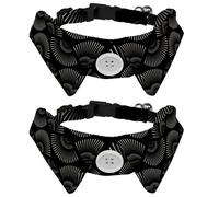 Eslifey 2 Pack Dog Collar with Bowtie and Bell, Black Fan Pattern Adjustable Lapel Design Cat Bow Tie Collar for Small Pets