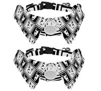 Eslifey 2 Pack Dog Collar with Bowtie and Bell, Black White Hipster Bull Terrier Dog Pattern Adjustable Lapel Design Cat Bow Tie Collar for Small Pets