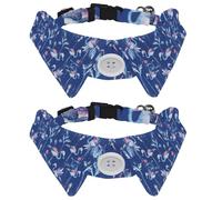 Eslifey 2 Pack Dog Collar with Bowtie and Bell, Blue Exotic Tropical Flamingo Birds Plants and Flowers Adjustable Lapel Design Cat Bow Tie Collar for Small Pets