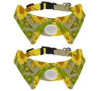 Eslifey 2 Pack Dog Collar with Bowtie and Bell, Booming Sunflowers Adjustable Lapel Design Cat Bow Tie Collar for Small Pets