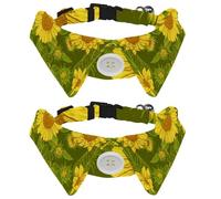 Eslifey 2 Pack Dog Collar with Bowtie and Bell, Booming Sunflowers on Green Adjustable Lapel Design Cat Bow Tie Collar for Small Pets
