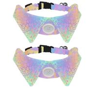 Eslifey 2 Pack Dog Collar with Bowtie and Bell, Bright Colors Leopard Spots Adjustable Lapel Design Cat Bow Tie Collar for Small Pets