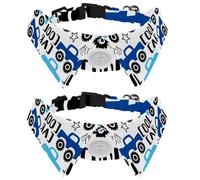 Eslifey 2 Pack Dog Collar with Bowtie and Bell, Cartoon Cool Blue Car Black Wheel Pattern Adjustable Lapel Design Cat Bow Tie Collar for Small Pets