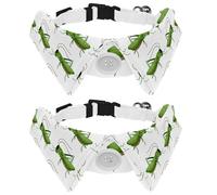 Eslifey 2 Pack Dog Collar with Bowtie and Bell, Cartoon Green Grasshopper Locust Insect Adjustable Lapel Design Cat Bow Tie Collar for Small Pets