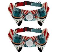 Eslifey 2 Pack Dog Collar with Bowtie and Bell, Cartoon Spacemen Gorilla Adjustable Lapel Design Cat Bow Tie Collar for Small Pets