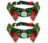 Eslifey 2 Pack Dog Collar with Bowtie and Bell, China Rose Flower Red Tropical Leaves Adjustable Lapel Design Cat Bow Tie Collar for Small Pets