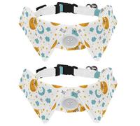 Eslifey 2 Pack Dog Collar with Bowtie and Bell, Collapse Foxes Blue Moon Cloud Stars Adjustable Lapel Design Cat Bow Tie Collar for Small Pets