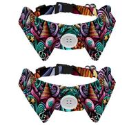 Eslifey 2 Pack Dog Collar with Bowtie and Bell, Colorful Doodle Cake Candle Candy Birthday Party Adjustable Lapel Design Cat Bow Tie Collar for Small Pets