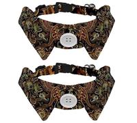 Eslifey 2 Pack Dog Collar with Bowtie and Bell, Colorful Ethnic Paisley Pattern Adjustable Lapel Design Cat Bow Tie Collar for Small Pets