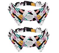 Eslifey 2 Pack Dog Collar with Bowtie and Bell, Colorful Hipster Cats Bow Heart Pattern Adjustable Lapel Design Cat Bow Tie Collar for Small Pets