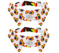 Eslifey 2 Pack Dog Collar with Bowtie and Bell, Colorful Love Heart Double Pattern Adjustable Lapel Design Cat Bow Tie Collar for Small Pets