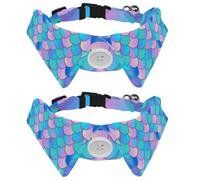 Eslifey 2 Pack Dog Collar with Bowtie and Bell, Colorful Mermaid Scale Watercolor Adjustable Lapel Design Cat Bow Tie Collar for Small Pets