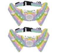 Eslifey 2 Pack Dog Collar with Bowtie and Bell, Colorful Rainbow Hipster Unicorn Pattern Adjustable Lapel Design Cat Bow Tie Collar for Small Pets