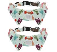 Eslifey 2 Pack Dog Collar with Bowtie and Bell, Colorful Sea Animals Pattern Adjustable Lapel Design Cat Bow Tie Collar for Small Pets