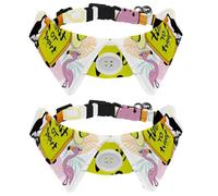 Eslifey 2 Pack Dog Collar with Bowtie and Bell, Cute Flamingo Toucan Time To Travel Adjustable Lapel Design Cat Bow Tie Collar for Small Pets