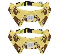 Eslifey 2 Pack Dog Collar with Bowtie and Bell, Cute Sloth Hang on Tree Sleep Pattern Adjustable Lapel Design Cat Bow Tie Collar for Small Pets
