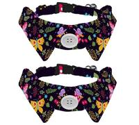 Eslifey 2 Pack Dog Collar with Bowtie and Bell, Dark Butterflies Leaves Adjustable Lapel Design Cat Bow Tie Collar for Small Pets