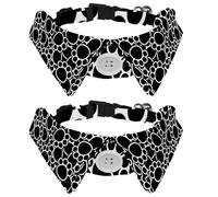 Eslifey 2 Pack Dog Collar with Bowtie and Bell, Dog Paw Footprint Pattern Adjustable Lapel Design Cat Bow Tie Collar for Small Pets