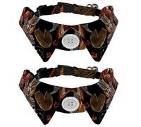 Eslifey 2 Pack Dog Collar with Bowtie and Bell, Embroidery Koi Fish Water Lily Adjustable Lapel Design Cat Bow Tie Collar for Small Pets