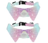 Eslifey 2 Pack Dog Collar with Bowtie and Bell, Fish Scale and Shining Unicorn Magic Color Mermaid Pattern Adjustable Lapel Design Cat Bow Tie Collar for Small Pets