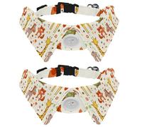Eslifey 2 Pack Dog Collar with Bowtie and Bell, Funny Africa Zoo Animals Giraffe Zebra Raccoon Pattern Adjustable Lapel Design Cat Bow Tie Collar for Small Pets