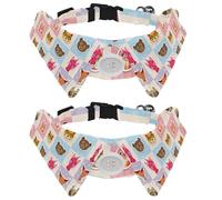 Eslifey 2 Pack Dog Collar with Bowtie and Bell, Funny Animals Owl Raccoon Unicorn Cow Bear Cat Adjustable Lapel Design Cat Bow Tie Collar for Small Pets