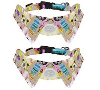 Eslifey 2 Pack Dog Collar with Bowtie and Bell, Funny Bulldog Face with Macaron Pattern Adjustable Lapel Design Cat Bow Tie Collar for Small Pets