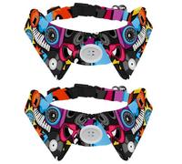 Eslifey 2 Pack Dog Collar with Bowtie and Bell, Funny Cartoon Skull Guitar Rock Music Party Adjustable Lapel Design Cat Bow Tie Collar for Small Pets