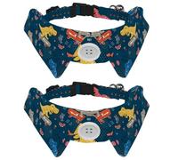 Eslifey 2 Pack Dog Collar with Bowtie and Bell, Funny Dinosaur with Skateboard Music Adjustable Lapel Design Cat Bow Tie Collar for Small Pets