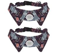 Eslifey 2 Pack Dog Collar with Bowtie and Bell, Galaxy Planet Spaceship Polar Bear Astronaur Adjustable Lapel Design Cat Bow Tie Collar for Small Pets