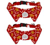 Eslifey 2 Pack Dog Collar with Bowtie and Bell, Gingerbread Man Candy Cane Pattern Adjustable Lapel Design Cat Bow Tie Collar for Small Pets