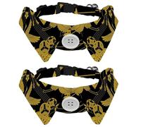 Eslifey 2 Pack Dog Collar with Bowtie and Bell, Golden Crane Fan Pattern Adjustable Lapel Design Cat Bow Tie Collar for Small Pets