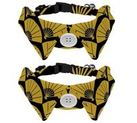 Eslifey 2 Pack Dog Collar with Bowtie and Bell, Golden Japanese Fan Pattern Adjustable Lapel Design Cat Bow Tie Collar for Small Pets